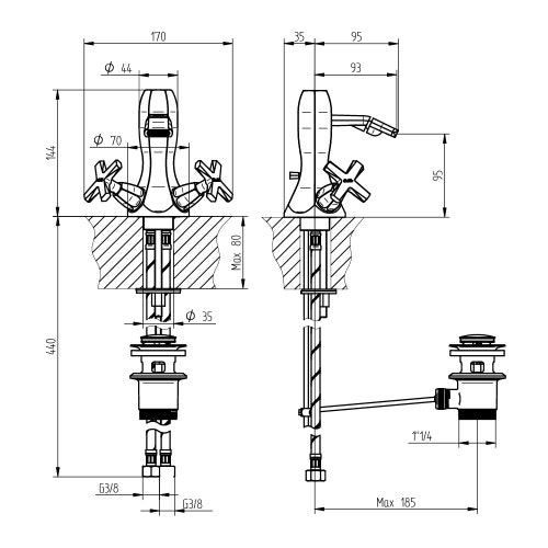 Immagine di Bellosta STRESA gruppo bidet monoforo, con scarico, finitura cromo 01-1707/2