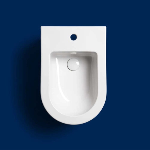 Immagine di Hatria FUTURA bidet a terra, monoforo filo muro, colore bianco finitura lucido 00Y9B701