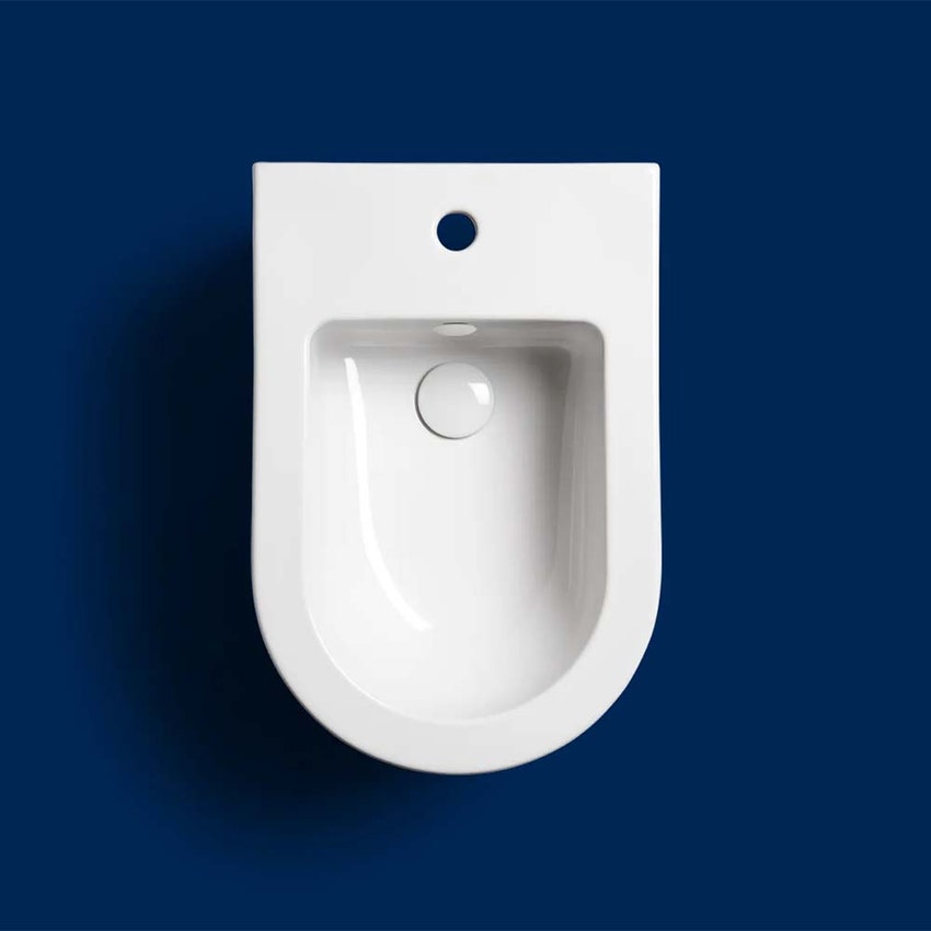 Immagine di Hatria FUTURA bidet a terra, monoforo filo muro, colore bianco finitura lucido 00Y9B701