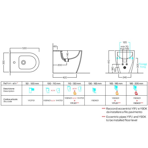 Immagine di Hatria FUTURA bidet a terra, monoforo filo muro, colore bianco finitura lucido 00Y9B701