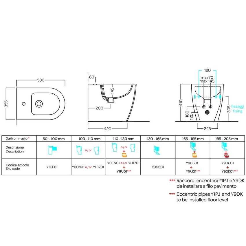 Immagine di Hatria FUTURA bidet a terra, monoforo filo muro, colore bianco finitura lucido 00Y9B701