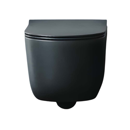 Immagine di Hatria FUTURA set sanitari sospesi, vaso Pure Vortex, senza brida con sedile a discesa rallentata e bidet monoforo, colore nero finitura opaco A0Y9BA02+00Y9D502+A0Y9B802