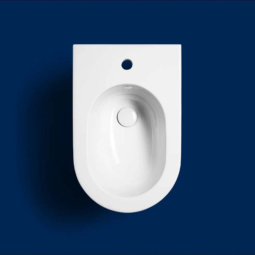 Immagine di Hatria CENTRICA set sanitari sospesi, vaso Pure Vortex, senza brida con sedile a discesa rallentata e bidet monoforo, colore bianco finitura opaco A0Y9DE25+00Y9D525+A0Y9DB25