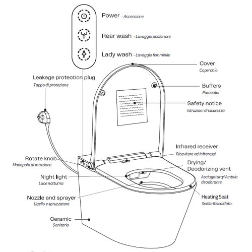 Immagine di Hatria H-SMART vaso sospeso con lavaggio automatizzato, con sedile riscaldato, colore bianco finitura lucido 00Y9D301