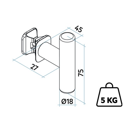 Immagine di Irsap TUBE 18 appendino con aggancio universale ONE FIX, colore bianco standard finitura lucido Cod.01 BUPTU75IRE01