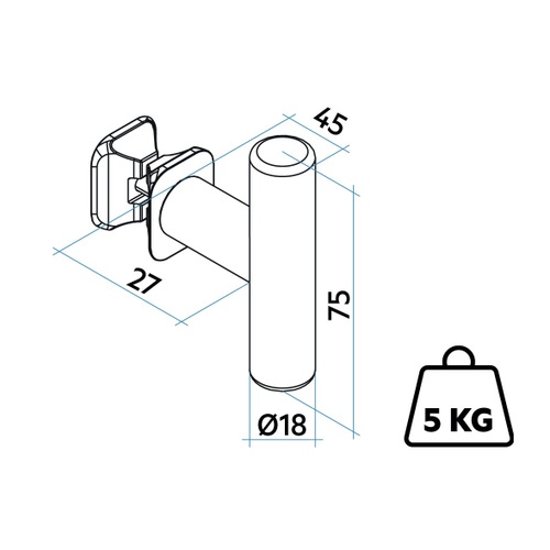 Immagine di Irsap TUBE 18 appendino con aggancio universale ONE FIX, colore bianco standard finitura lucido Cod.01 BUPTU75IRE01