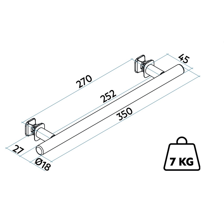 Immagine di Irsap TUBE 18 portasalviette L.35 cm interasse 27 cm con aggancio universale ONE FIX, colore bianco standard finitura lucido Cod.01 BTB3527IRE01