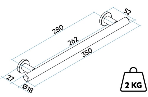 Immagine di Irsap TUBE 18 portasalviette L.35 cm interasse 28 cm con aggancio MAGNETICO, colore bianco standard finitura lucido Cod.01 BTB3528IRM01
