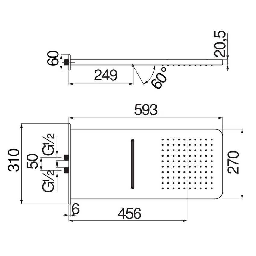 Immagine di Nobili SHOWER soffione doccia rettangolare a parete, 2 vie, finitura cromo AD139/130CR