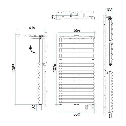 Immagine di Irsap GET UP ELETTRICO scaldasalviette 20 tubi, 1 intervallo, H.107,6 L.55 P.7,7 cm, con controllo elettronico, colore bianco standard finitura lucido Cod.01 GUM055H01IR01NNN01