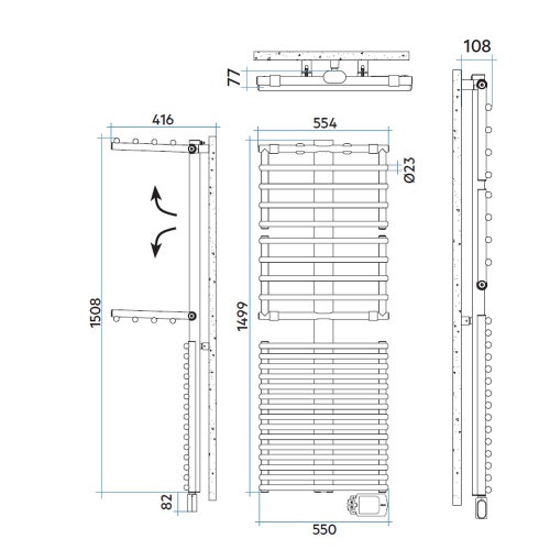Immagine di Irsap GET UP ELETTRICO scaldasalviette 25 tubi, 2 intervallo, H.149,9 L.55 P.7,7 cm, con con controllo elettronico, colore bianco standard finitura lucido Cod.01 GUL055H01IR01NNN01