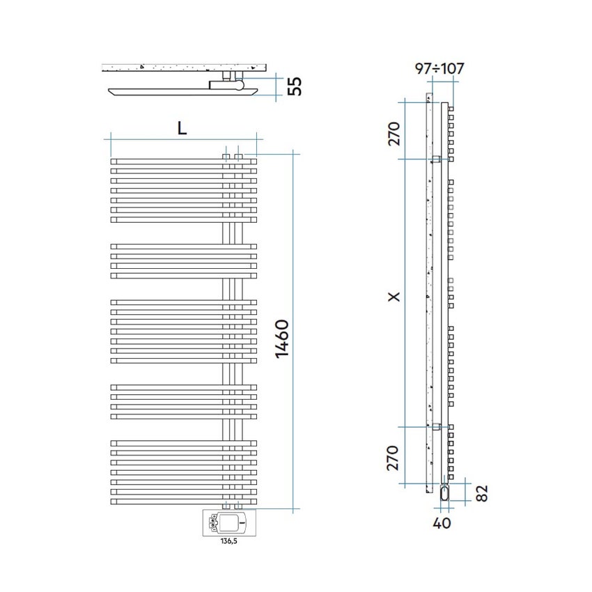 Immagine di Irsap JAZZ_S ELETTRICO radiatore 29 tubi H.146 L.60 P.5,5 cm, 4 intervalli, con controllo elettronico, colore bianco standard finitura lucido Cod.01 ZRL060H01IR01NNN01
