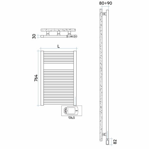 Immagine di Irsap NOVO CROMATO ELETTRICO scaldasalviette 19 tubi H.76,4 L.50 P.3 cm con controllo elettronico, finitura cromo Cod.50 NLP050H50IR01NNN01