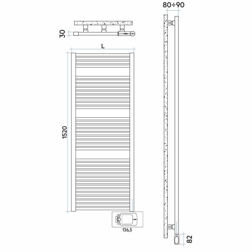 Immagine di Irsap NOVO CROMATO ELETTRICO scaldasalviette 36 tubi H.152 L.60 P.3 cm con controllo elettronico, finitura cromo Cod.50 NLL060H50IR01NNN01