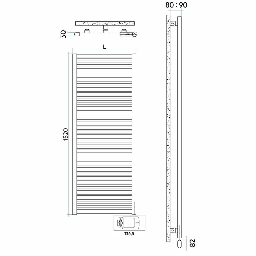 Immagine di Irsap NOVO CROMATO ELETTRICO scaldasalviette 36 tubi H.152 L.60 P.3 cm con controllo elettronico, finitura cromo Cod.50 NLL060H50IR01NNN01