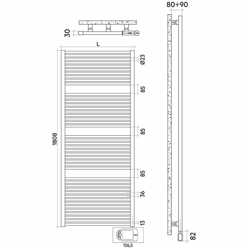 Immagine di Irsap NOVO CROMATO ELETTRICO scaldasalviette 44 tubi H.180,8 L.75 P.3 cm con controllo elettronico, finitura cromo Cod.50 NLG075H50IR01NNN01