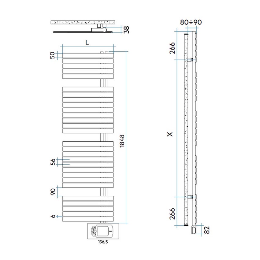 Immagine di Irsap SOUL_S ELETTRICO radiatore 28 tubi H.184,8 L.55 P.3,8 cm, 3 intervalli, con controllo elettronico, colore bianco standard finitura lucido Cod.01 URE055H01IR01NNN01