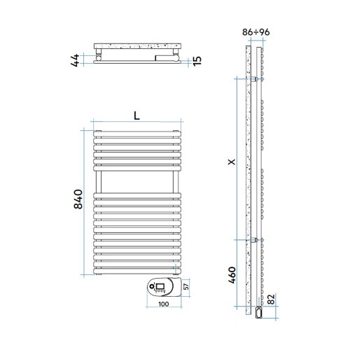 Immagine di Irsap ELLIPSIS_30 B ELETTRICO scaldasalviette 18 tubi, 2 intervallo, H.84 L.51 P.4,4 cm, con modulo bluetooth integrato, colore bianco standard finitura lucido Cod.01 HTS051Y01IR01NNN01
