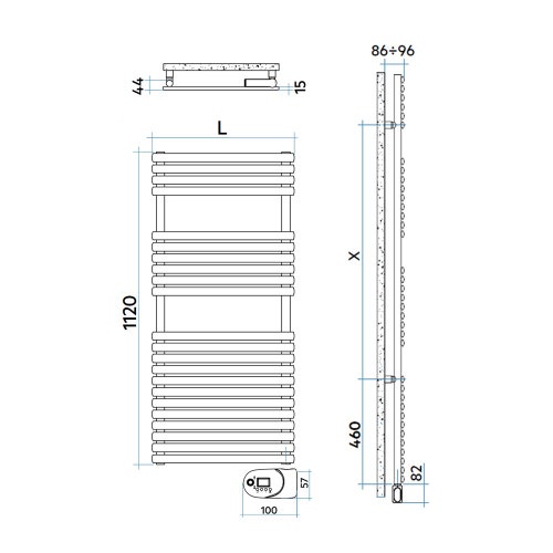 Immagine di Irsap ELLIPSIS_30 B ELETTRICO scaldasalviette 22 tubi, 3 intervallo, H.112 L.51 P.4,4 cm, con modulo bluetooth integrato, colore bianco standard finitura lucido Cod.01 HTM051Y01IR01NNN01