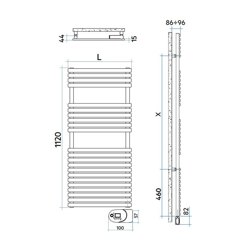 Immagine di Irsap ELLIPSIS_30 B ELETTRICO scaldasalviette 22 tubi, 3 intervallo, H.112 L.51 P.4,4 cm, con modulo bluetooth integrato, colore bianco standard finitura lucido Cod.01 HTM051Y01IR01NNN01