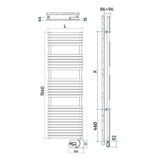 Immagine di Irsap ELLIPSIS_30 B ELETTRICO scaldasalviette 30 tubi, 4 intervallo, H.156 L.51 P.4,4 cm, con modulo bluetooth integrato, colore bianco standard finitura lucido Cod.01 HTL051Y01IR01NNN01