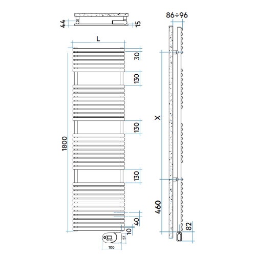 Immagine di Irsap ELLIPSIS_30 B ELETTRICO scaldasalviette 36 tubi, 4 intervallo, H.180 L.51 P.4,4 cm, con modulo bluetooth integrato, colore bianco standard finitura lucido Cod.01 HTG051Y01IR01NNN01