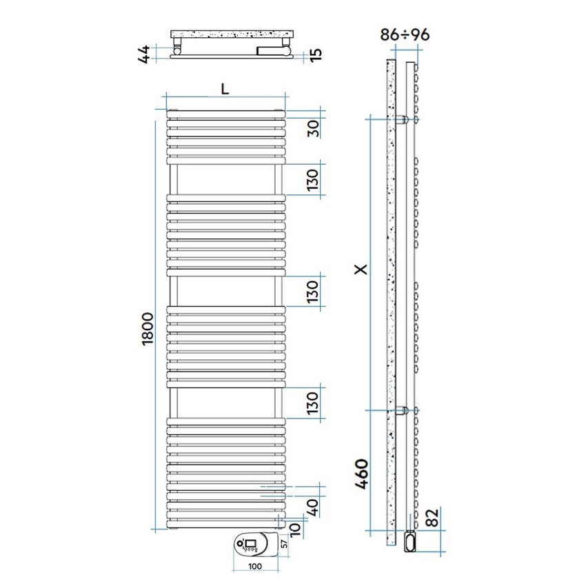 Immagine di Irsap ELLIPSIS_30 B ELETTRICO scaldasalviette 36 tubi, 4 intervallo, H.180 L.51 P.4,4 cm, con modulo bluetooth integrato, colore bianco standard finitura lucido Cod.01 HTG051Y01IR01NNN01