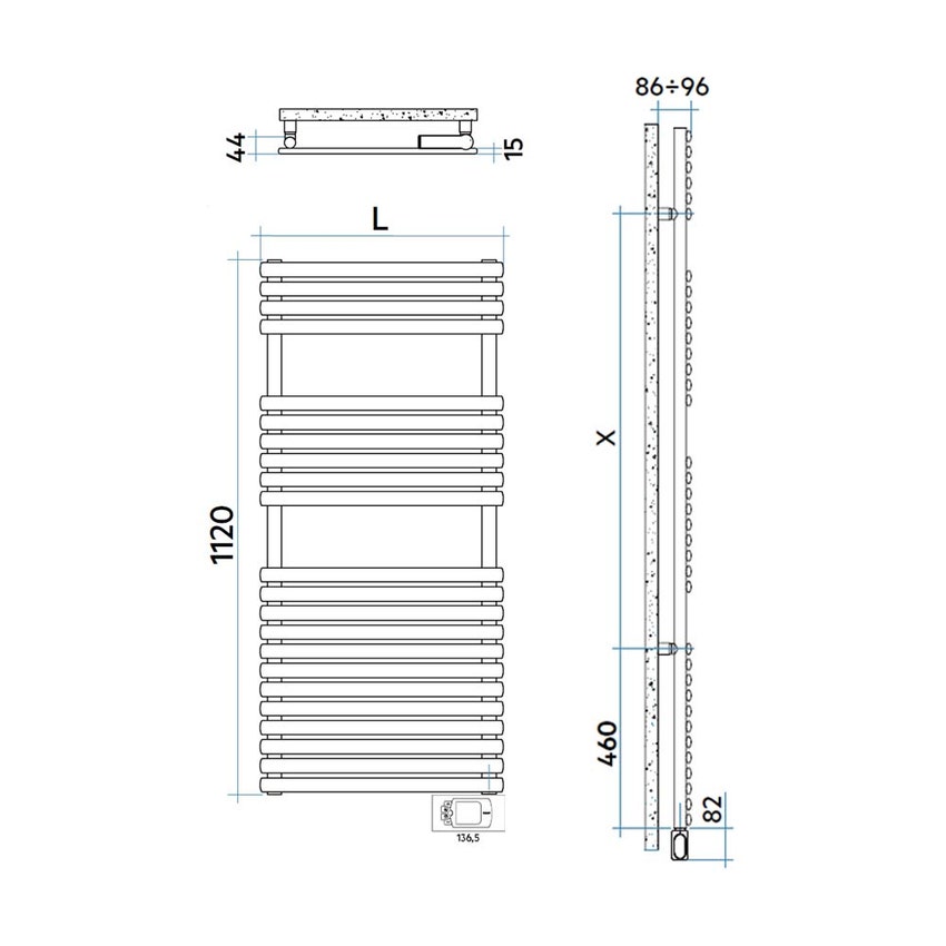 Immagine di Irsap ELLIPSIS_30 B ELETTRICO scaldasalviette 22 tubi, 3 intervallo, H.112 L.51 P.4,4 cm, con controllo elettronico, colore bianco standard finitura lucido Cod.01 HTM051H01IR01NNN01