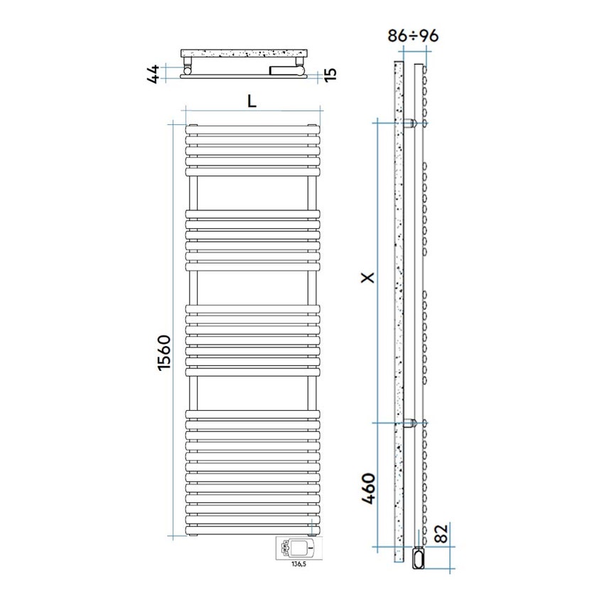 Immagine di Irsap ELLIPSIS_30 B ELETTRICO scaldasalviette 30 tubi, 4 intervallo, H.156 L.51 P.4,4 cm, con controllo elettronico, colore bianco standard finitura lucido Cod.01 HTL051H01IR01NNN02
