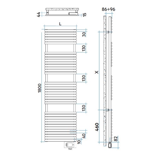 Immagine di Irsap ELLIPSIS_30 B ELETTRICO scaldasalviette 36 tubi, 4 intervallo, H.180 L.51 P.4,4 cm, con controllo elettronico, colore bianco standard finitura lucido Cod.01 HTG051H01IR01NNN01