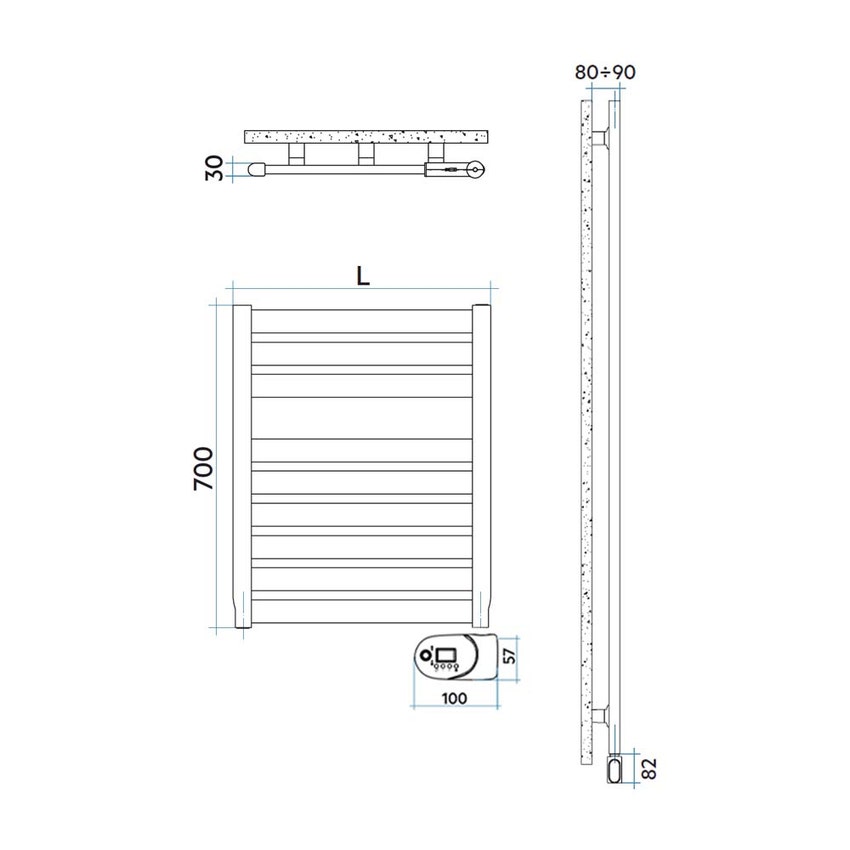 Immagine di Irsap VELA ELETTRICO scaldasalviette, 9 tubi, 1 intervallo, H.70 L.56 P.3 cm, con modulo bluetooth integrato, colore bianco standard finitura lucido Cod.01 VES056Y01IR01NNN01