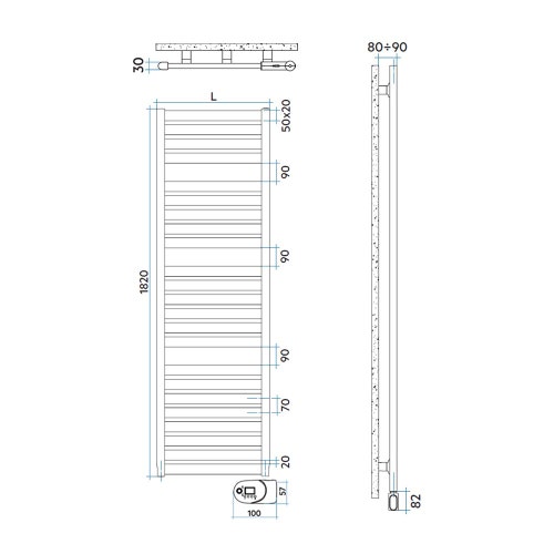 Immagine di Irsap VELA ELETTRICO scaldasalviette, 23 tubi, 3 intervalli, H.182 L.56 P.3 cm, con modulo bluetooth integrato, colore bianco standard finitura lucido Cod.01 VEE056Y01IR01NNN01