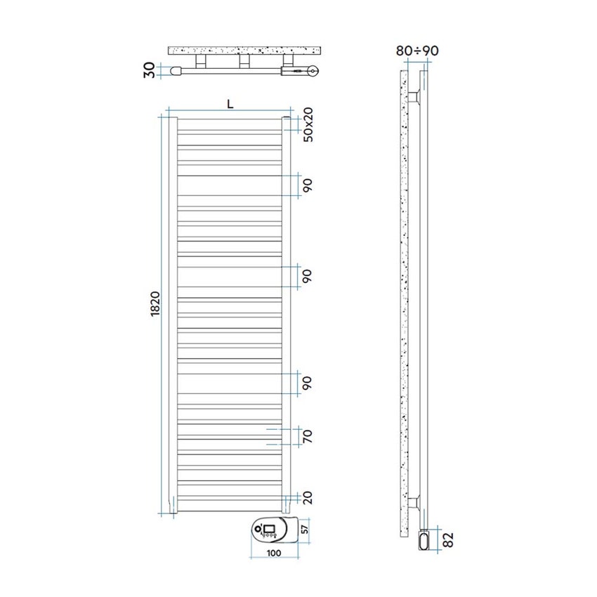 Immagine di Irsap VELA ELETTRICO scaldasalviette, 23 tubi, 3 intervalli, H.182 L.56 P.3 cm, con modulo bluetooth integrato, colore bianco standard finitura lucido Cod.01 VEE056Y01IR01NNN01