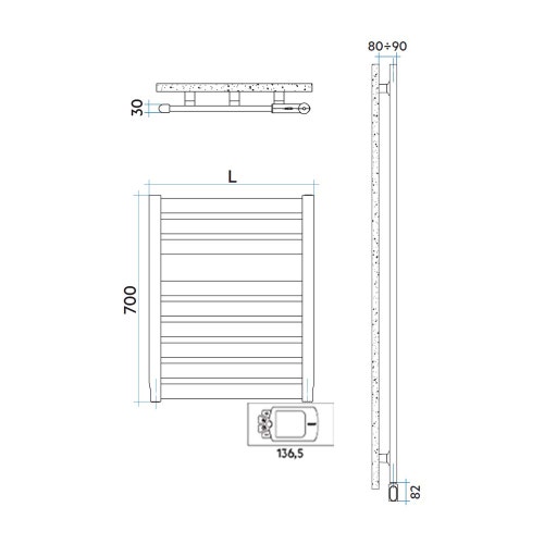 Immagine di Irsap VELA ELETTRICO scaldasalviette, 9 tubi, 1 intervallo, H.70 L.56 P.3 cm, con controllo elettronico, colore bianco standard finitura lucido Cod.01 VES056H01IR01NNN01