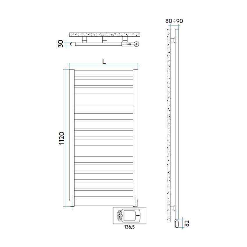 Immagine di Irsap VELA ELETTRICO scaldasalviette, 14 tubi, 2 intervalli, H.112 L.56 P.3 cm, con controllo elettronico, colore bianco standard finitura lucido Cod.01 VEM056H01IR01NNN01