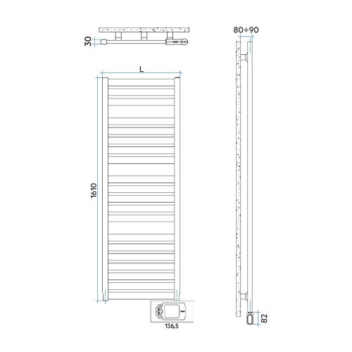 Immagine di Irsap VELA ELETTRICO scaldasalviette, 20 tubi, 3 intervalli, H.161 L.56 P.3 cm, con controllo elettronico, colore bianco standard finitura lucido Cod.01 VEL056H01IR01NNN01