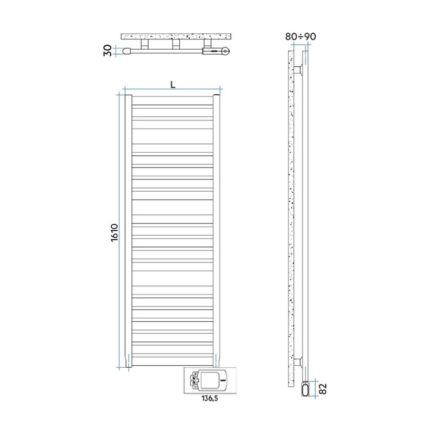 Immagine di Irsap VELA ELETTRICO scaldasalviette, 20 tubi, 3 intervalli, H.161 L.56 P.3 cm, con controllo elettronico, colore bianco standard finitura lucido Cod.01 VEL056H01IR01NNN01