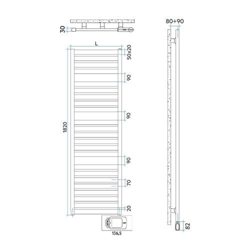 Immagine di Irsap VELA ELETTRICO scaldasalviette, 23 tubi, 3 intervalli, H.182 L.56 P.3 cm, con controllo elettronico, colore bianco standard finitura lucido Cod.01 VEE056H01IR01NNN01