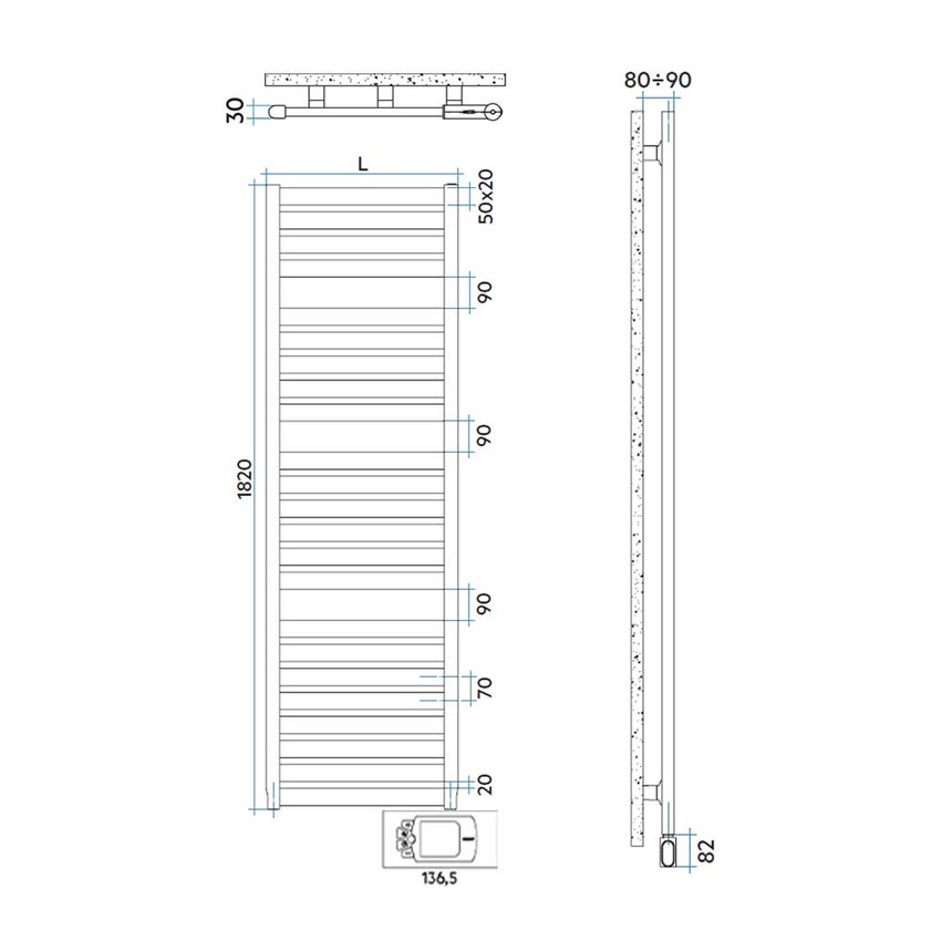 Immagine di Irsap VELA ELETTRICO scaldasalviette, 23 tubi, 3 intervalli, H.182 L.56 P.3 cm, con controllo elettronico, colore bianco standard finitura lucido Cod.01 VEE056H01IR01NNN01