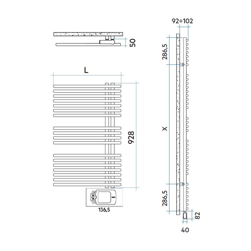 Immagine di Irsap FUNKY_S ELETTRICO scaldasalviette con collettore lato destro, 18 tubi, 2 intervalli, H.92,8 L.50 P.6,2 cm, controllo elettronico, colore bianco RAL 9016 finitura opaco Cod.Y5 YRS050HY5IR01NNN