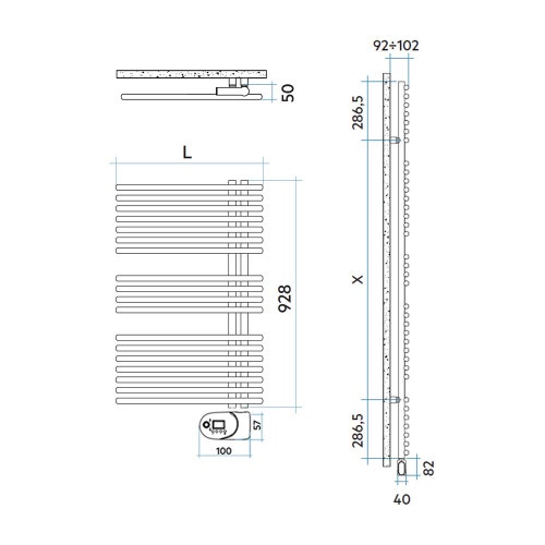 Immagine di Irsap FUNKY_S ELETTRICO scaldasalviette con collettore lato destro, 18 tubi, 2 intervalli, H.92,8 L.50 P.5 cm, con modulo bluetooth integrato, colore bianco standard finitura lucido Cod.01 YRS050Y01IR01NNN01