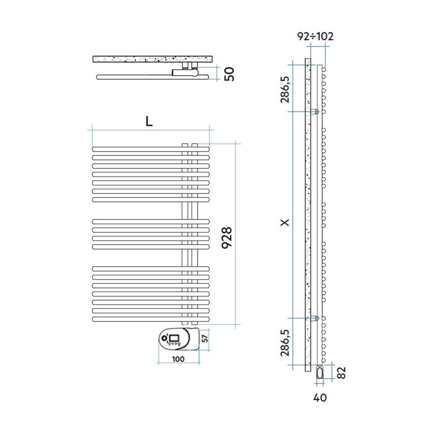 Immagine di Irsap FUNKY_S ELETTRICO scaldasalviette con collettore lato destro, 18 tubi, 2 intervalli, H.92,8 L.50 P.5 cm, con modulo bluetooth integrato, colore bianco standard finitura lucido Cod.01 YRS050Y01IR01NNN01