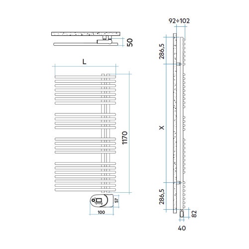 Immagine di Irsap FUNKY_S ELETTRICO scaldasalviette con collettore lato destro, 22 tubi, 3 intervalli, H.117 L.50 P.5 cm, con modulo bluetooth integrato, colore bianco standard finitura lucido Cod.01 YRM050Y01IR01NNN01