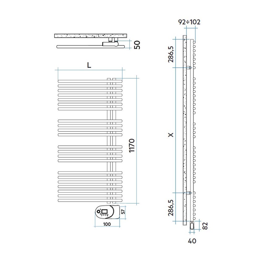 Immagine di Irsap FUNKY_S ELETTRICO scaldasalviette con collettore lato destro, 22 tubi, 3 intervalli, H.117 L.50 P.5 cm, con modulo bluetooth integrato, colore bianco standard finitura lucido Cod.01 YRM050Y01IR01NNN01