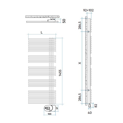 Immagine di Irsap FUNKY_S ELETTRICO scaldasalviette con collettore lato destro, 27 tubi, 4 intervalli, H.145,5 L.60 P.5 cm, con modulo bluetooth integrato, colore bianco standard finitura lucido Cod.01 YRL060Y01IR01NNN01