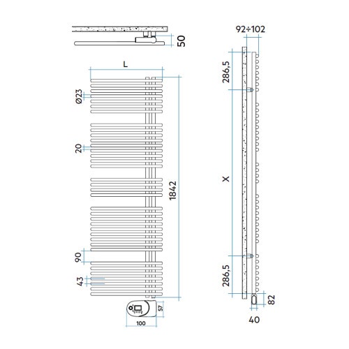 Immagine di Irsap FUNKY_S ELETTRICO scaldasalviette con collettore lato destro, 36 tubi, 4 intervalli, H.184,2 L.60 P.5 cm, con modulo bluetooth integrato, colore bianco standard finitura lucido Cod.01 YRG060Y01IR01NNN01