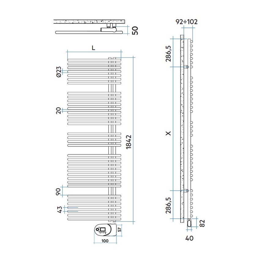 Immagine di Irsap FUNKY_S ELETTRICO scaldasalviette con collettore lato destro, 36 tubi, 4 intervalli, H.184,2 L.60 P.5 cm, con modulo bluetooth integrato, colore bianco standard finitura lucido Cod.01 YRG060Y01IR01NNN01