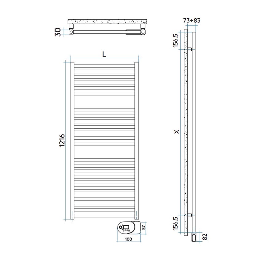 Immagine di Irsap QUADRE' ELETTRICO scaldasalviette 24 tubi, 2 intervallo, H.121,6 L.53 P.3 cm, con modulo bluetooth integrato, colore bianco standard finitura lucido Cod.01 QSM053Y01IR01NNN01