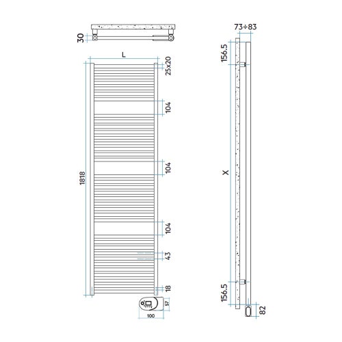 Immagine di Irsap QUADRE' ELETTRICO scaldasalviette 36 tubi, 3 intervallo, H.181,8 L.53 P.3 cm, con modulo bluetooth integrato, colore bianco standard finitura lucido Cod.01 QSE053Y01IR01NNN01