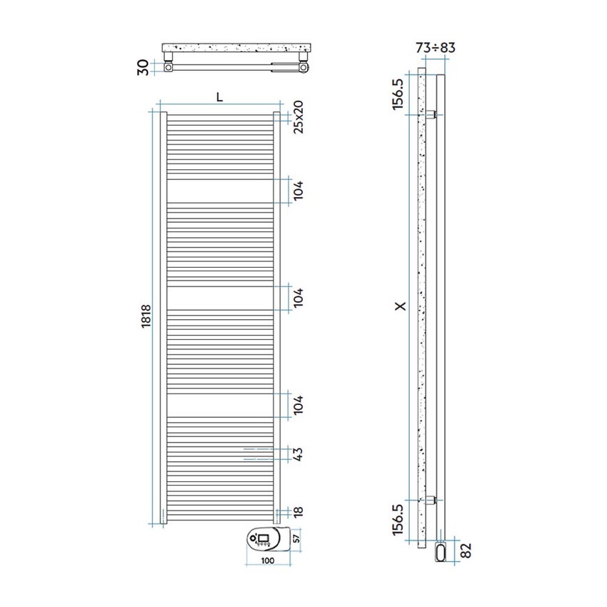 Immagine di Irsap QUADRE' ELETTRICO scaldasalviette 36 tubi, 3 intervallo, H.181,8 L.53 P.3 cm, con modulo bluetooth integrato, colore bianco standard finitura lucido Cod.01 QSE053Y01IR01NNN01